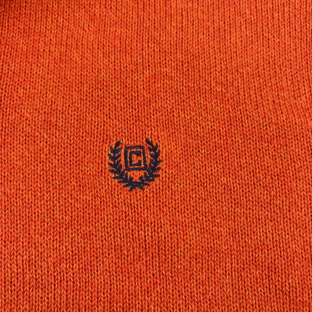 Chaps Mens Orange Mock Neck Button Sweater‎ with Suede Elbow Patches Size L